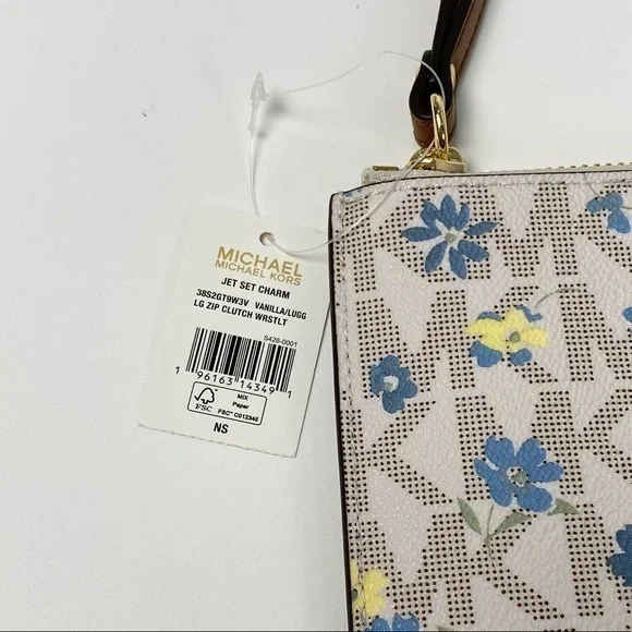 Michael Kors Wristlet Wallet Jet Set Large Clutch Vanilla Floral Print Canvas - Picture 5 of 8